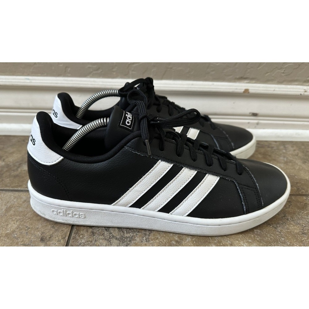 Adidas Neo Mens Leather Sneakers Size 11.5 Cloudfoam Black White Footbed